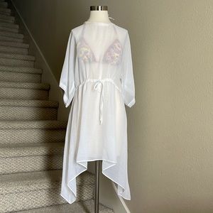 Willa Sz S sheer white asymmetrical hem cover-up